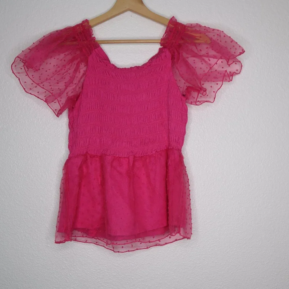 Marc New York Andrew Marc women's top small Smocked Mesh Flutter Sleeve pink nwt - Picture 7 of 8